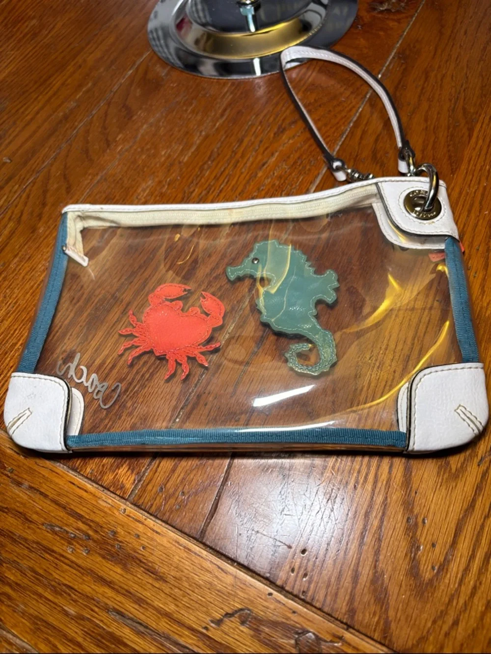 Vintage Rare Coach Clear Beach wristlet Cosmetic Pouch Seahorse Crab